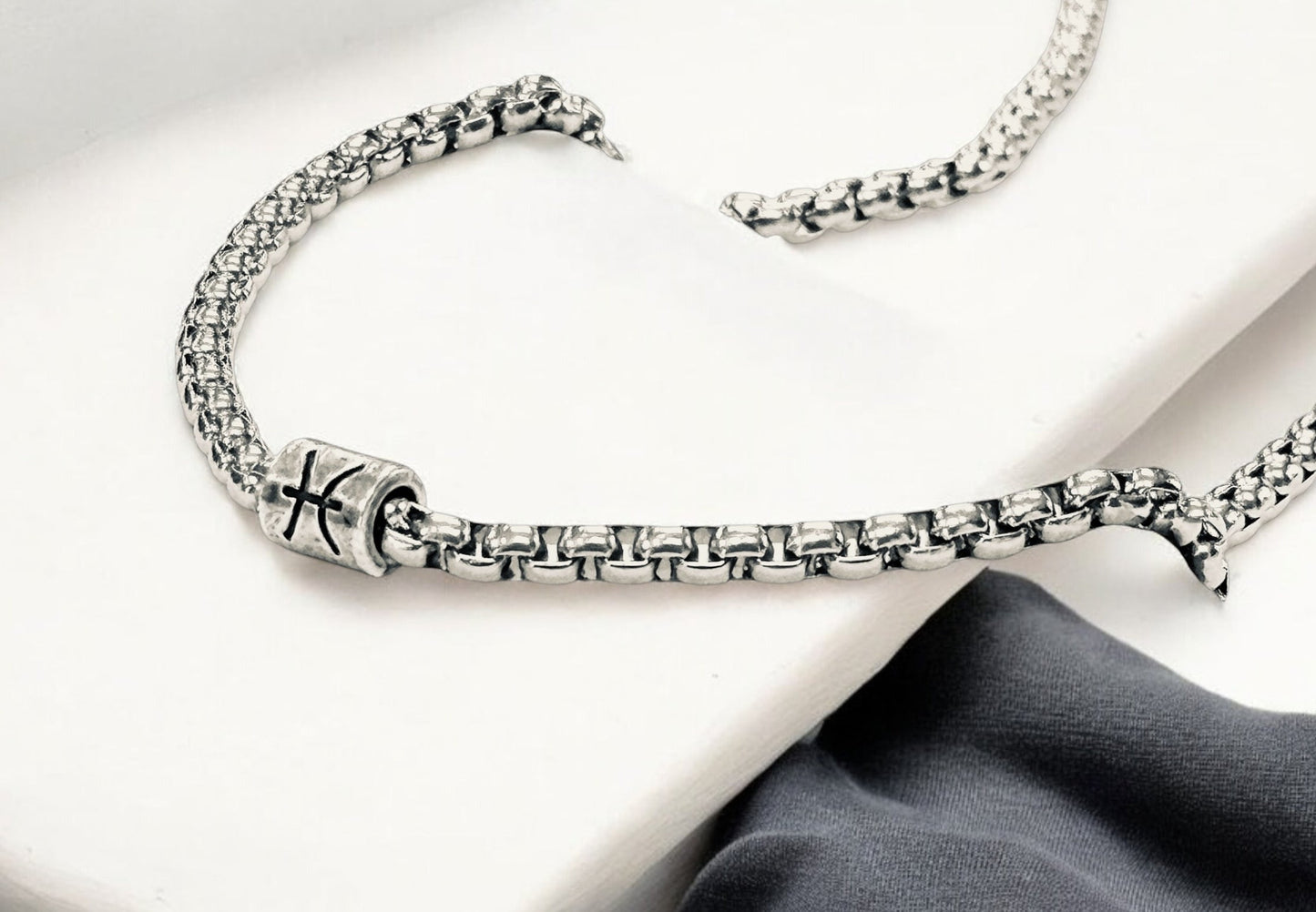 Vintage Zodiac Necklace Stainless Steel Box Chain Astrology Jewelry for Men