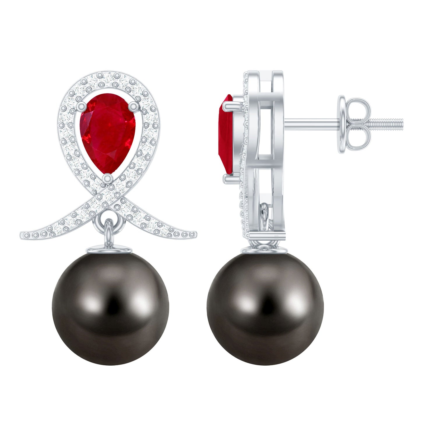 Enduring Passion in Sickness & Wealth | Tahitian Pearl & Ruby Drop Earrings
