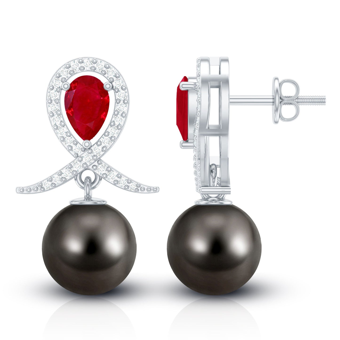 Enduring Passion in Sickness & Wealth | Tahitian Pearl & Ruby Drop Earrings