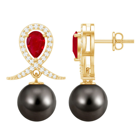 Enduring Passion in Sickness & Wealth | Tahitian Pearl & Ruby Drop Earrings