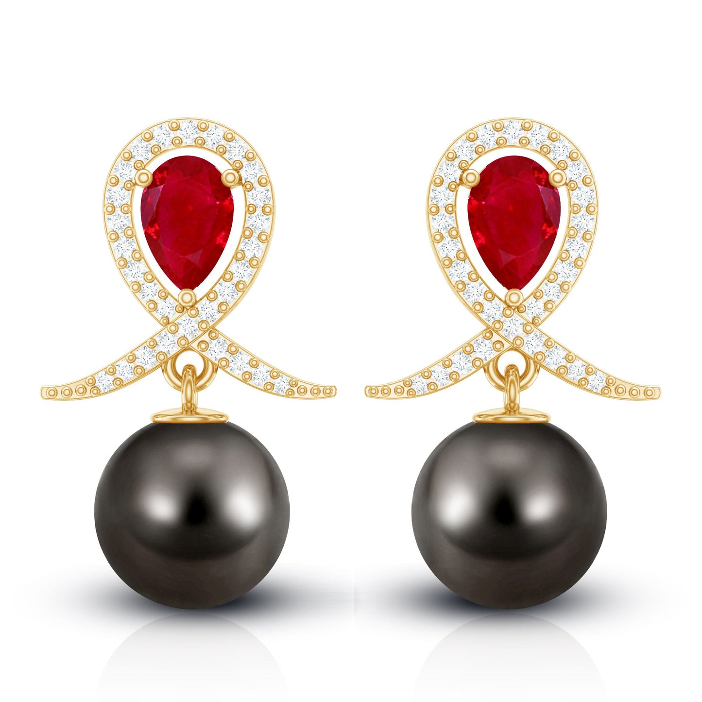 Enduring Passion in Sickness & Wealth | Tahitian Pearl & Ruby Drop Earrings
