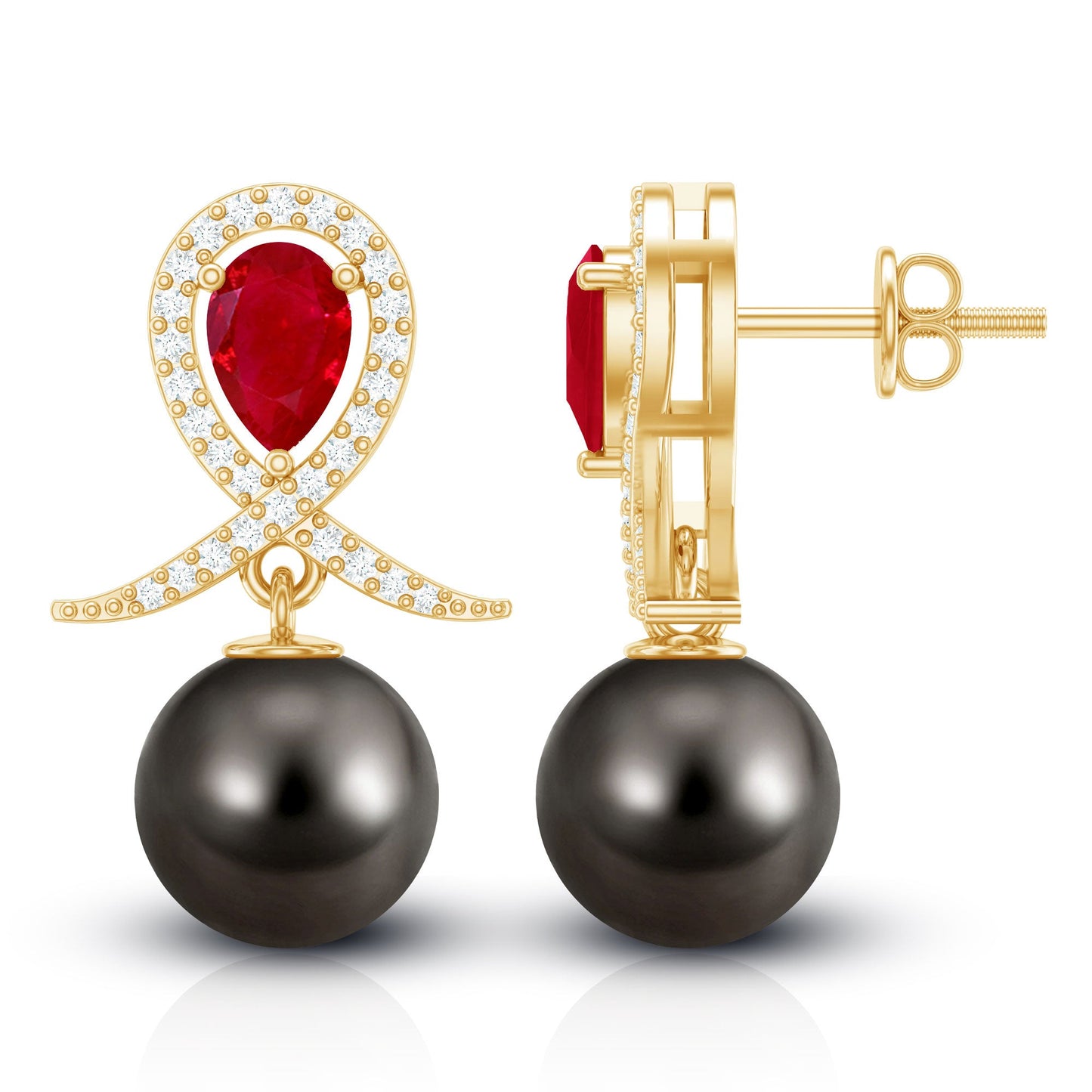 Enduring Passion in Sickness & Wealth | Tahitian Pearl & Ruby Drop Earrings