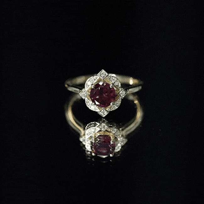 The Tudor Rose: Rhodolite Garnet & Diamond Halo Ring