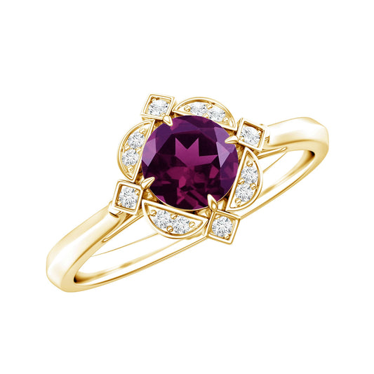 The Tudor Rose: Rhodolite Garnet & Diamond Halo Ring