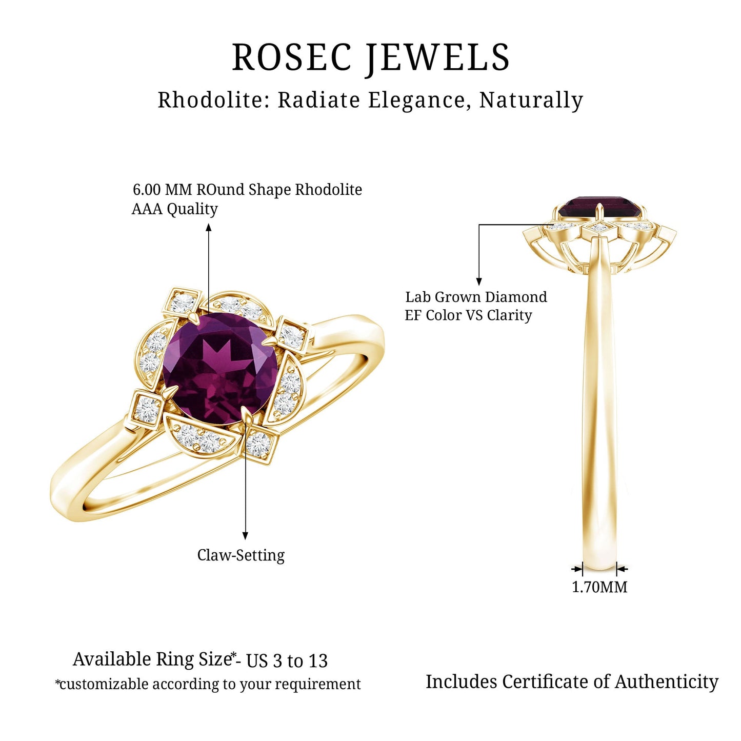 The Tudor Rose: Rhodolite Garnet & Diamond Halo Ring