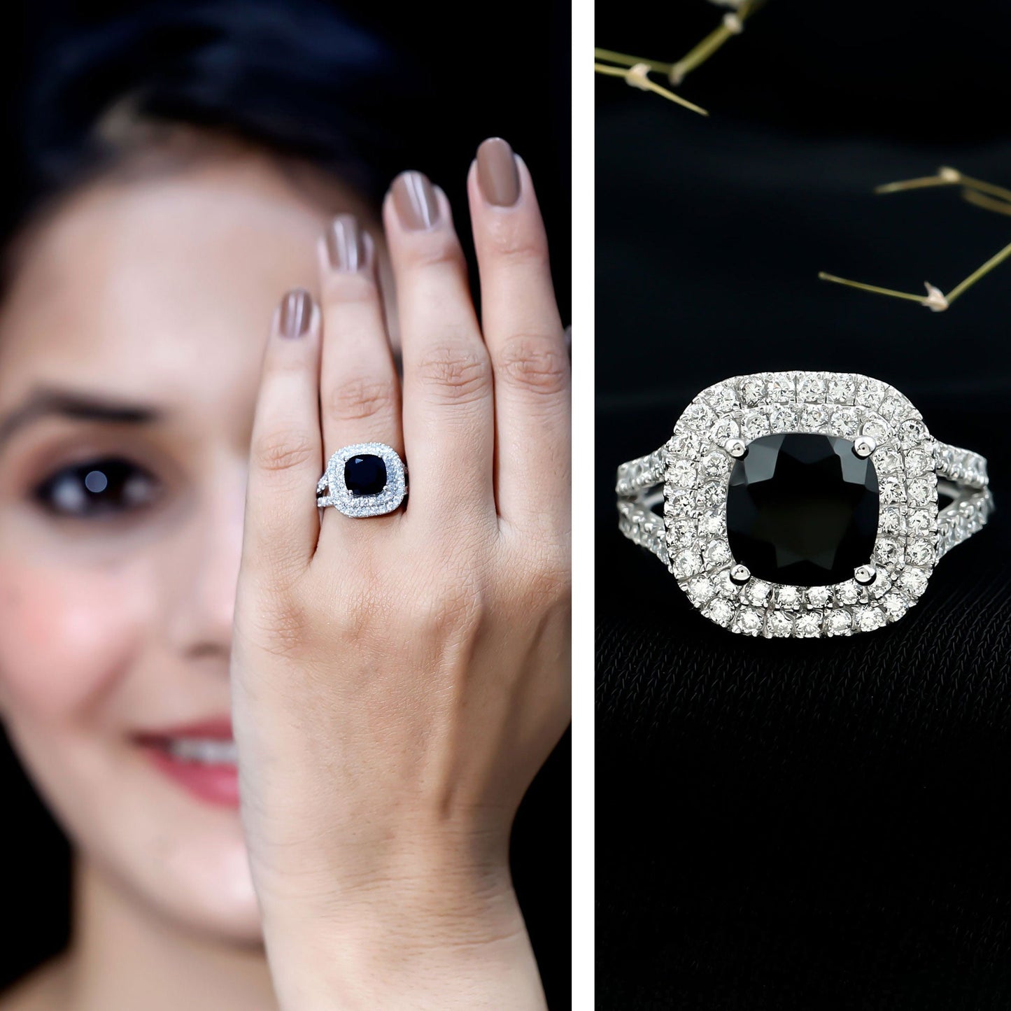 Are You Ready For It: In The Middle Of The Night Black Onyx Diamond Halo Ring