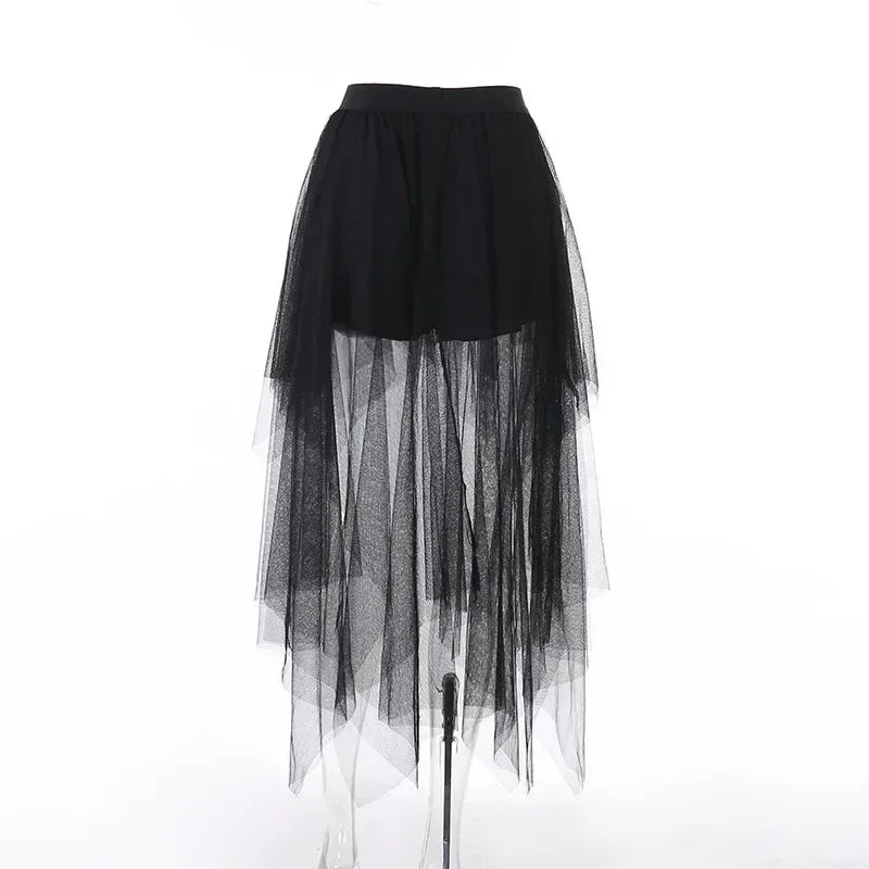 The Sovereign Mesh Layered Skirt | Asymmetrical High-Waisted Drapery