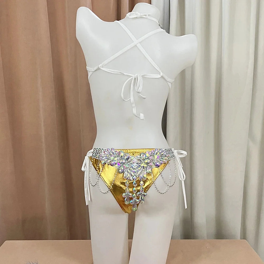 The Stardust Empress Royale – Deluxe Rhinestone Samba Carnival Wire Bra, Panty, Belt & Necklace 4-Piece Costume Set