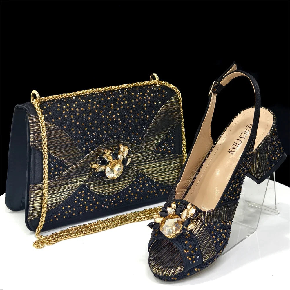 Elegant Women's Peep-Toe Heels and Matching Bag Set EDS41