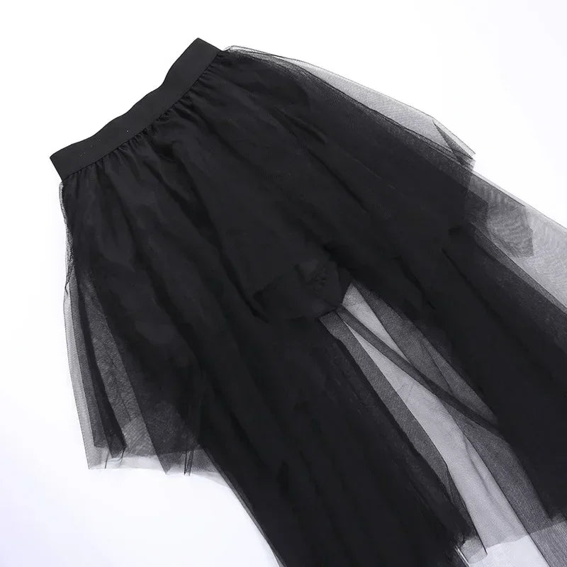 The Sovereign Mesh Layered Skirt | Asymmetrical High-Waisted Drapery