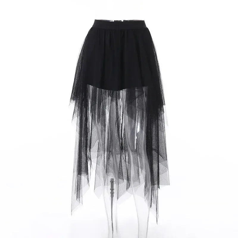The Sovereign Mesh Layered Skirt | Asymmetrical High-Waisted Drapery