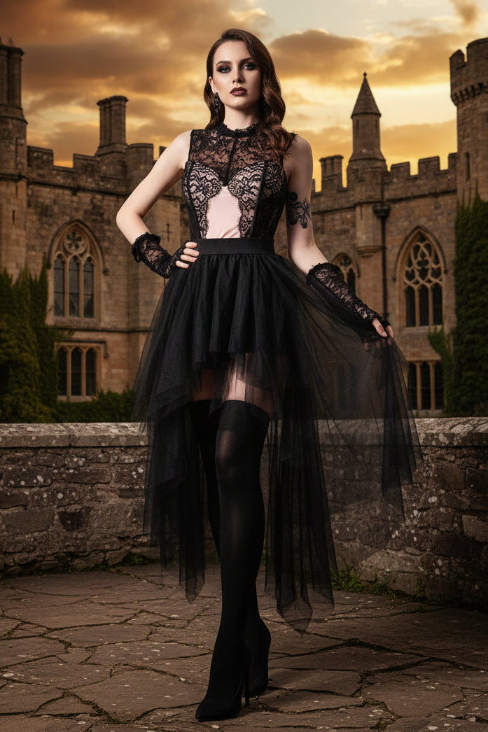 The Sovereign Mesh Layered Skirt | Asymmetrical High-Waisted Drapery