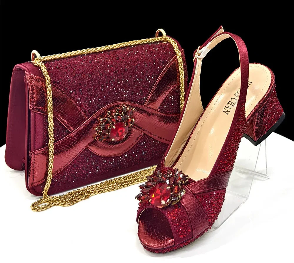Elegant Women's Peep-Toe Heels and Matching Bag Set EDS41