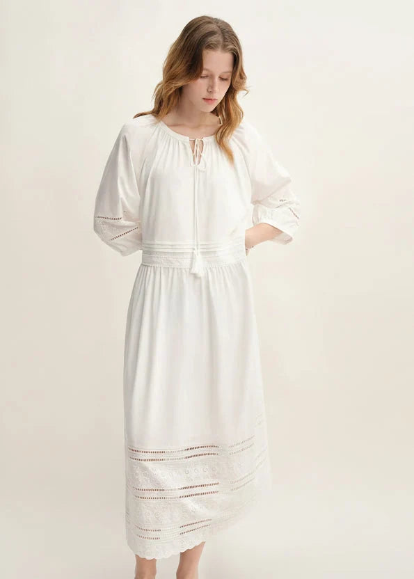 Vintage Embroidered Lace Maxi Dress Autumn Style