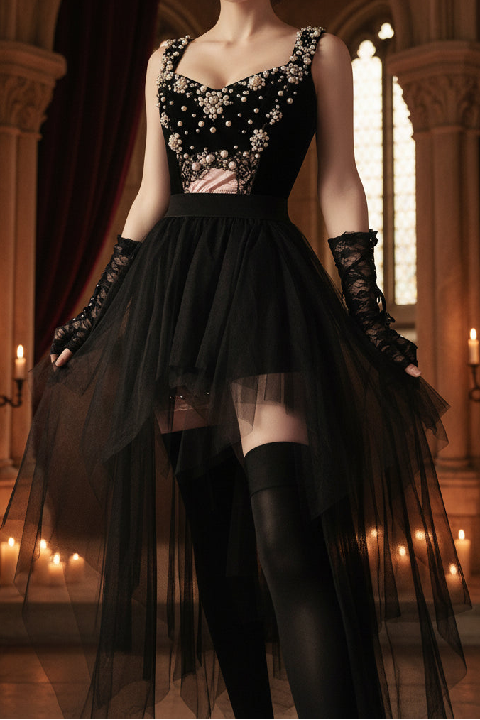 The Sovereign Mesh Layered Skirt | Asymmetrical High-Waisted Drapery