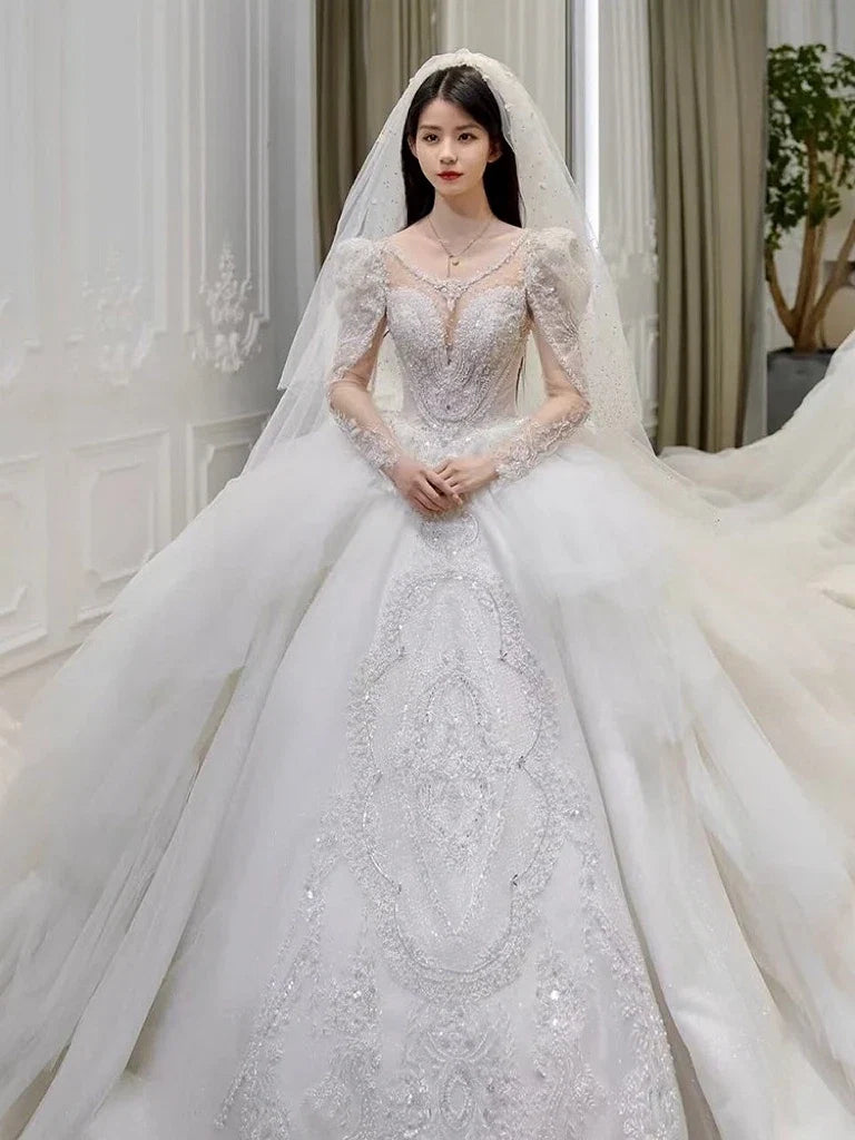 Ruffle White French Elegant Wedding Dress ED6401