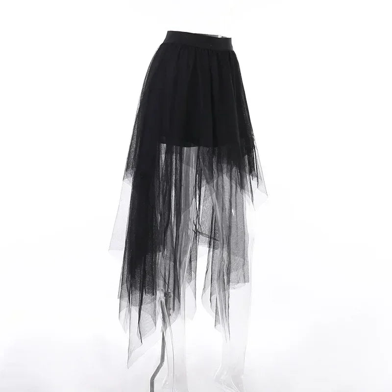 The Sovereign Mesh Layered Skirt | Asymmetrical High-Waisted Drapery