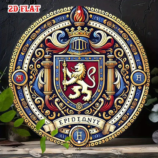 Vintage Lion Crest Metal Wall Plaque, 2D Aluminum Royal Emblem Sign for Home Garage Cafe Office Decor