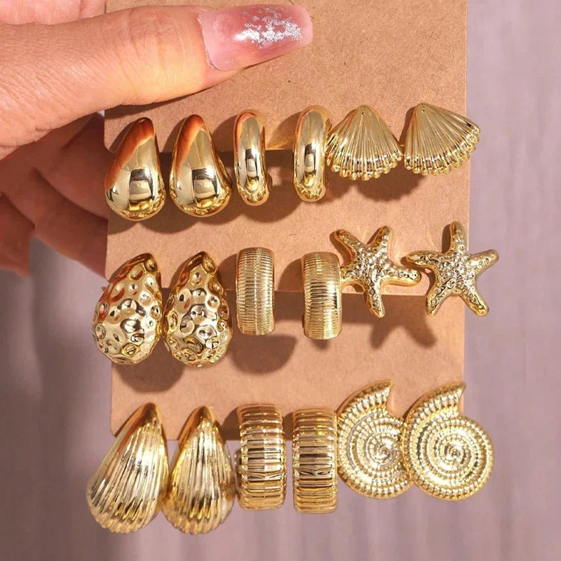 18 Pcs/Set Fashion Water Drop Earring For Women Vintage Exaggerated Geometric Twist Hoop Earrings Personalized Jewelry Gifts New