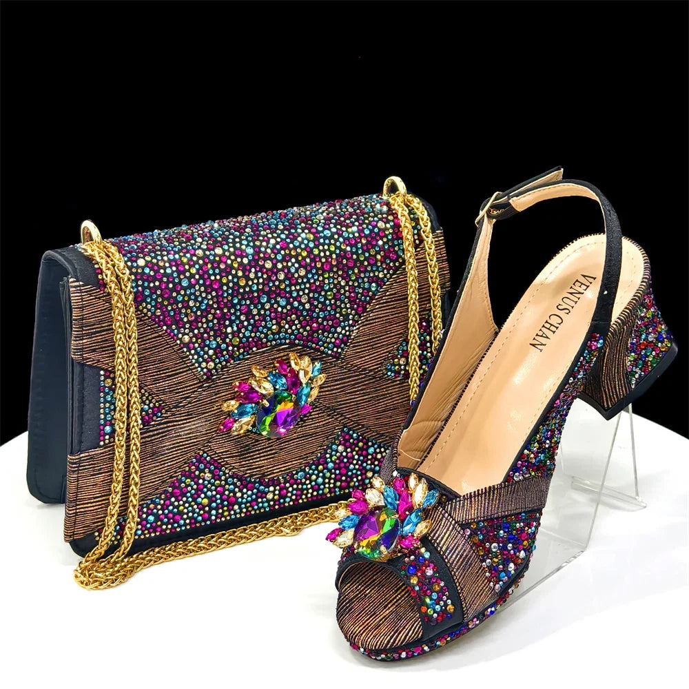 Elegant Women's Peep-Toe Heels and Matching Bag Set EDS41
