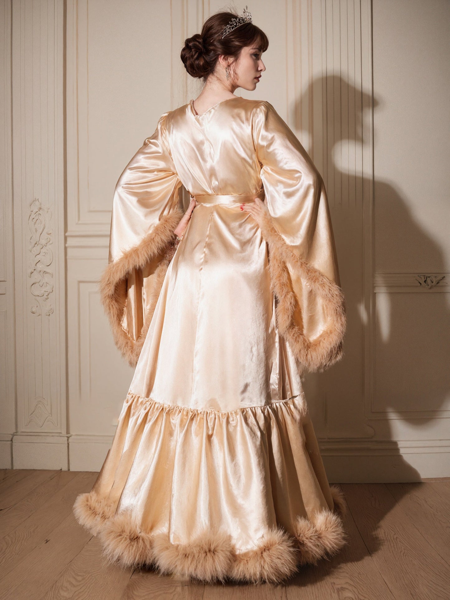 Luxury Satin Feather Bridal Robe | Victorian Style Wedding & Photoshoot Robe