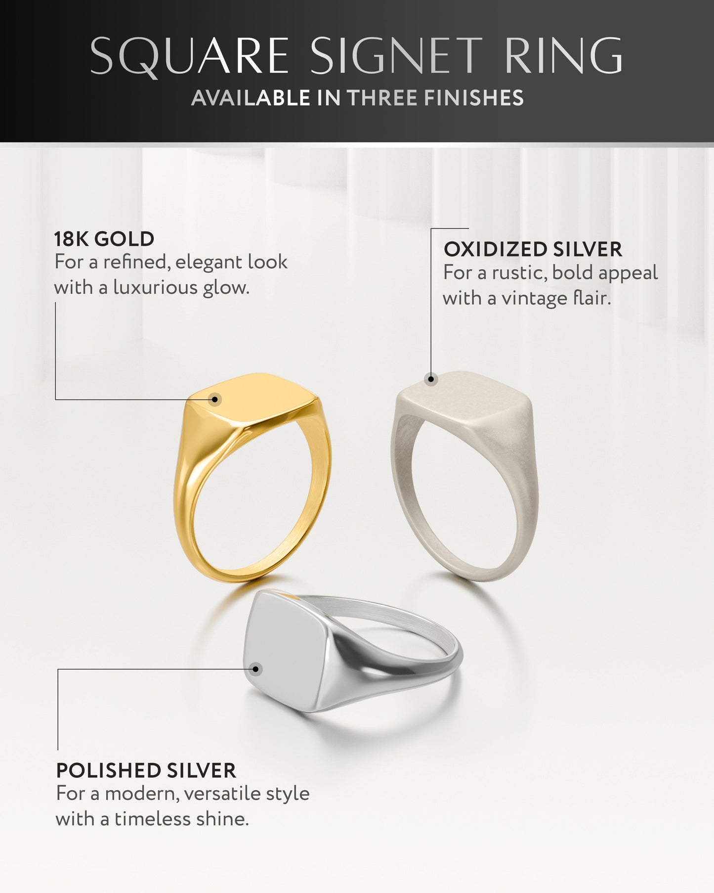 Square Signet Rings (Oxidized)