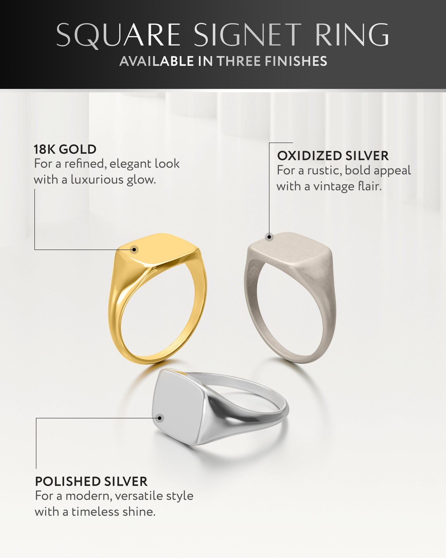 Silver Square Signet Rings (Polished)