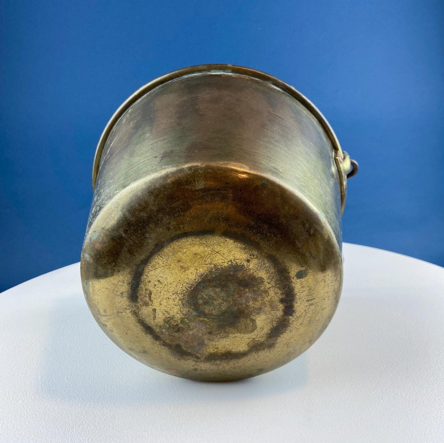 Antique Hand-Hammered Brass Bucket with Wrought Iron Handle: Rustic Farmhouse Decor