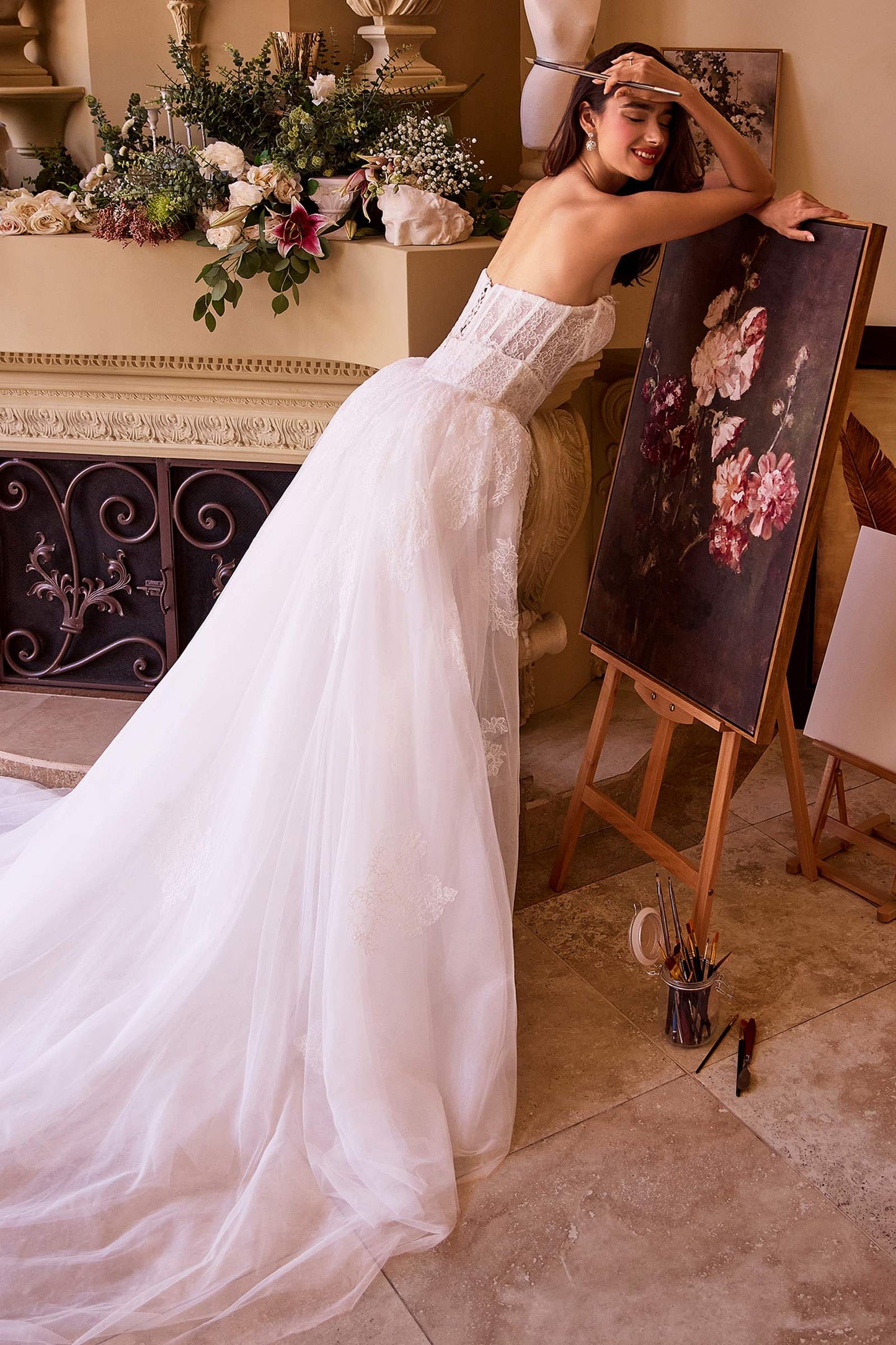 The Catherine Lace Corset Gown & Removable Overskirt