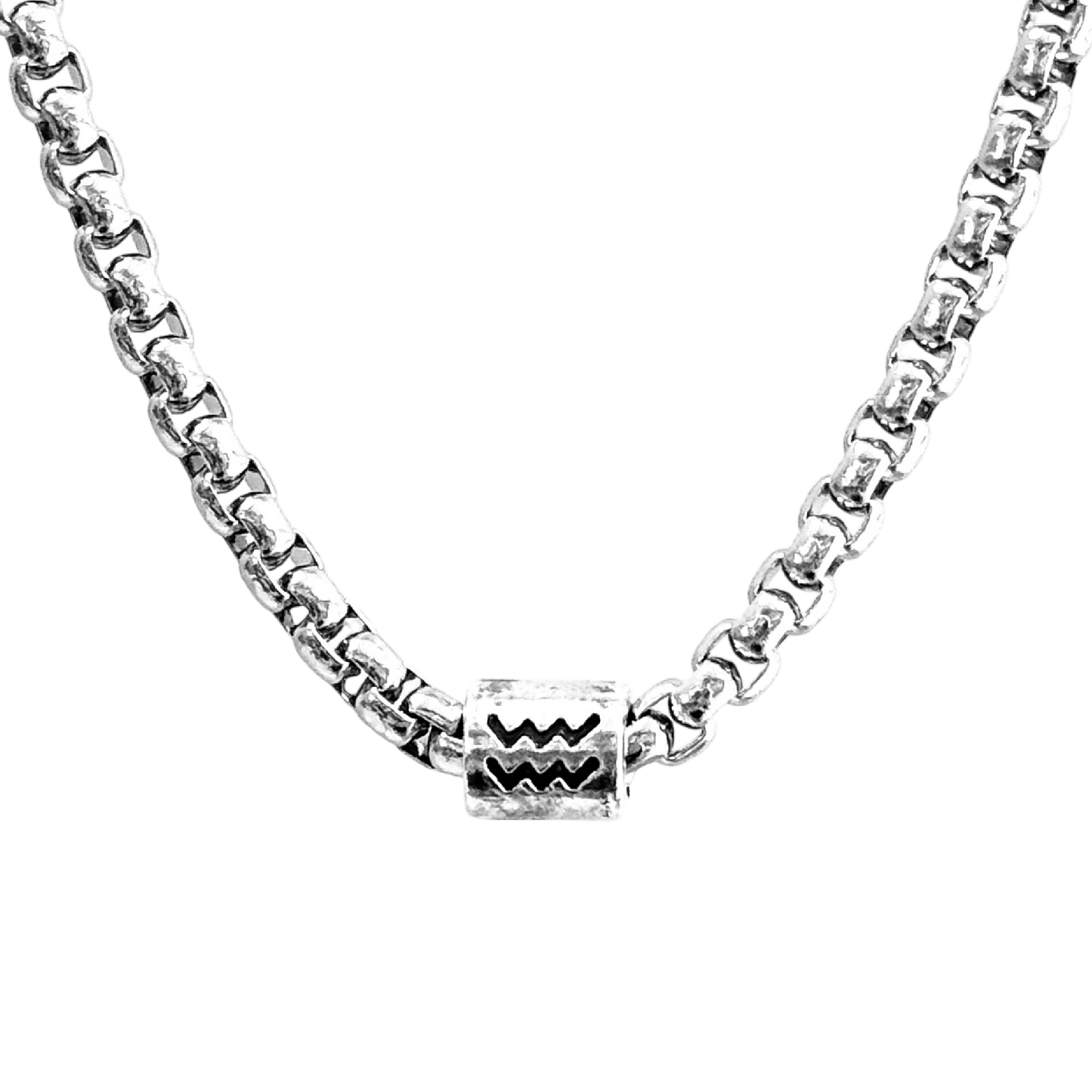 Vintage Zodiac Necklace Stainless Steel Box Chain Astrology Jewelry for Men