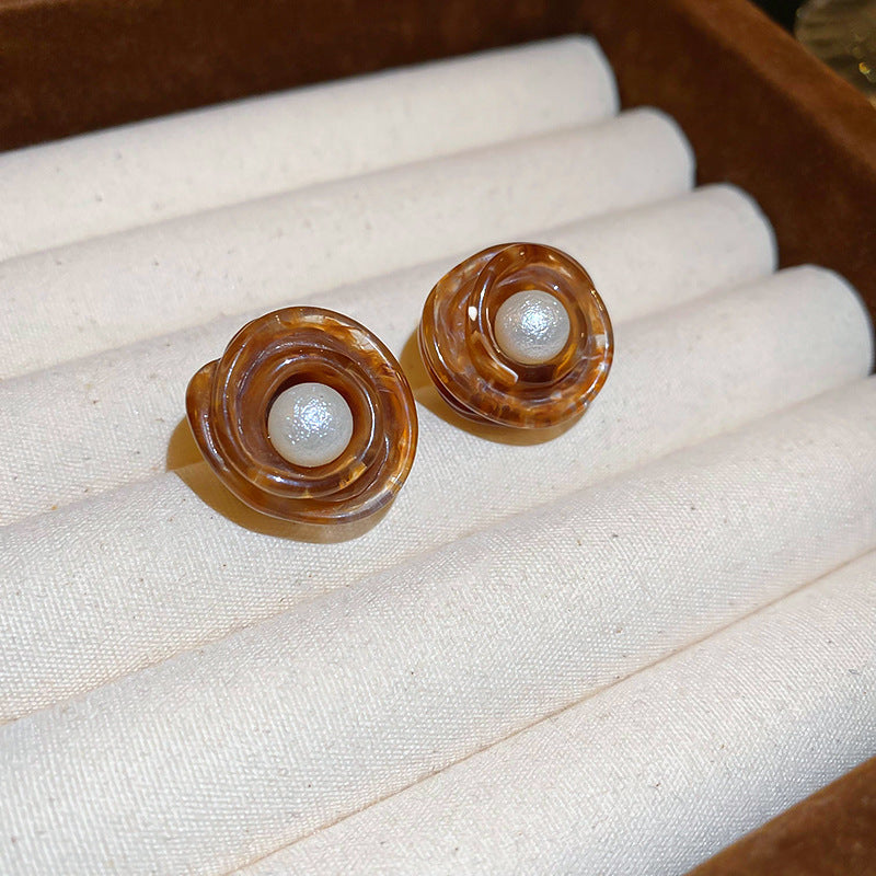Vintage Amber Resin Gold Hoop Earrings For Women, Trendy 2026 Maillard Style Chunky Gold & Brown Resin C-Shaped Hoops, Lightweight Fashion Ear Jewelry
