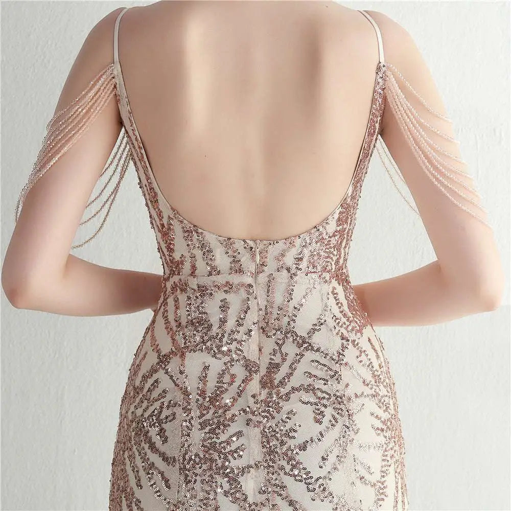 Black Mesh Beaded Bridal Wedding Dinner Gown