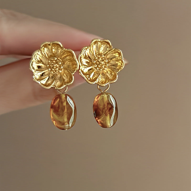 Vintage Amber Resin Gold Hoop Earrings For Women, Trendy 2026 Maillard Style Chunky Gold & Brown Resin C-Shaped Hoops, Lightweight Fashion Ear Jewelry