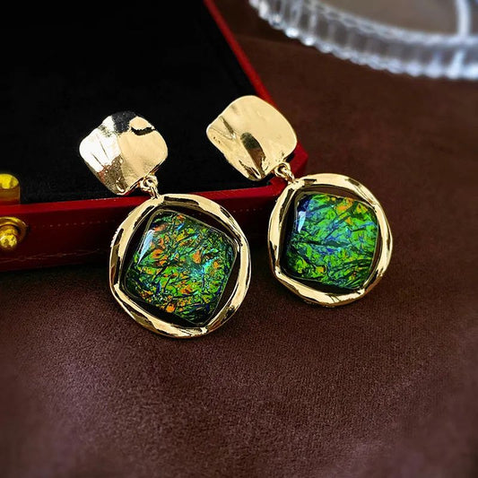 Vintage Rhombus Resin Dangle Earrings, French Court Style, Niche Design Jewelry