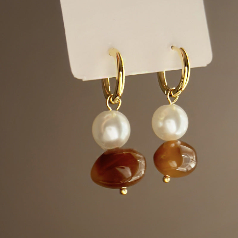 Vintage Amber Resin Gold Hoop Earrings For Women, Trendy 2026 Maillard Style Chunky Gold & Brown Resin C-Shaped Hoops, Lightweight Fashion Ear Jewelry