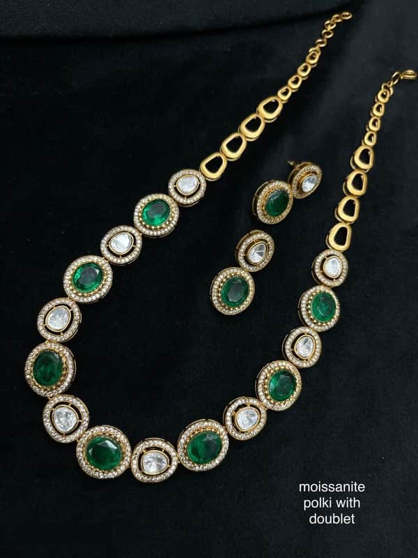 Designer Moissanite Doublet Polki Nacklace Set