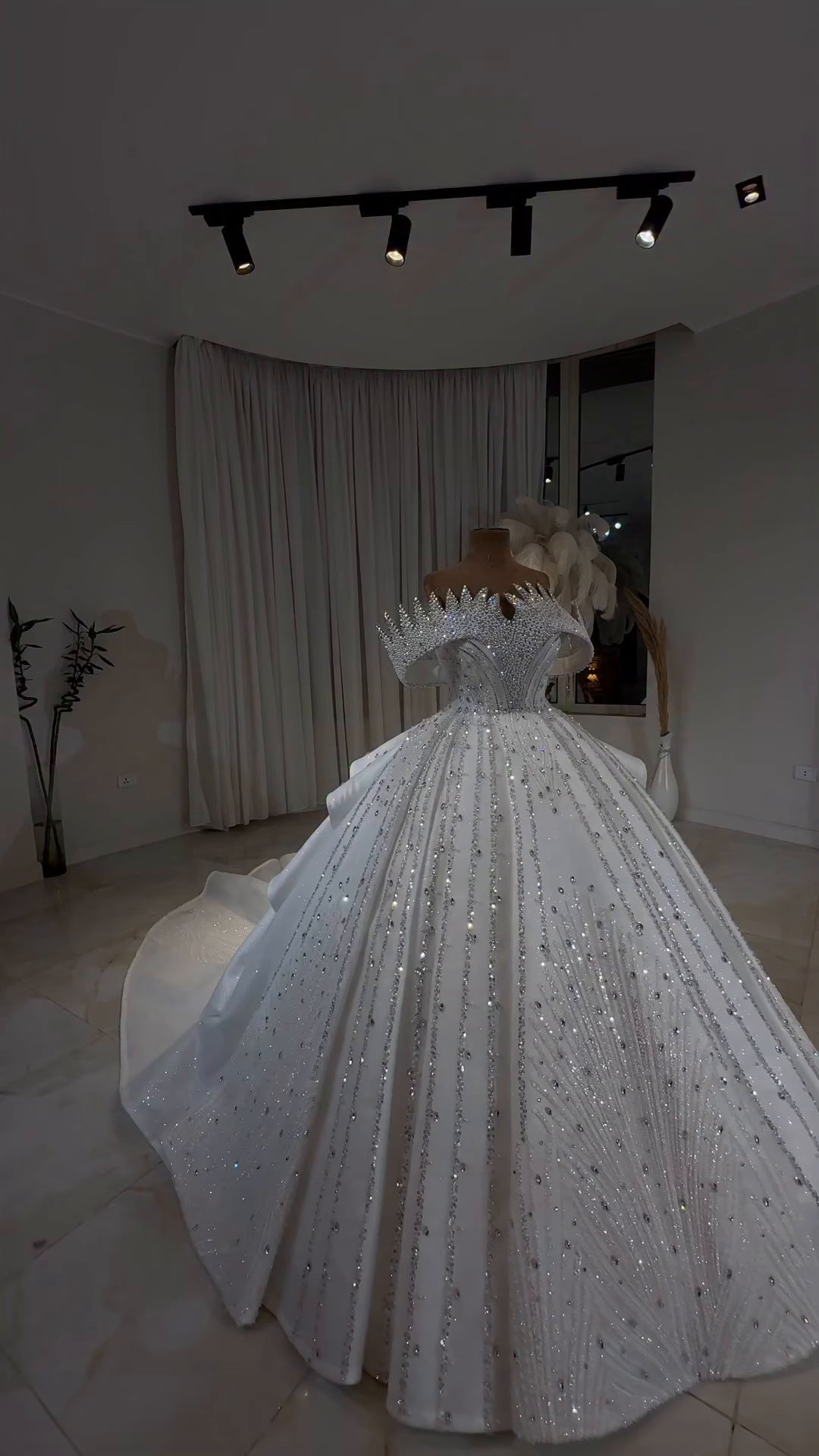 Diamond Luxe Crystal Off-Shoulder Royal Princess Ball Gown GD104
