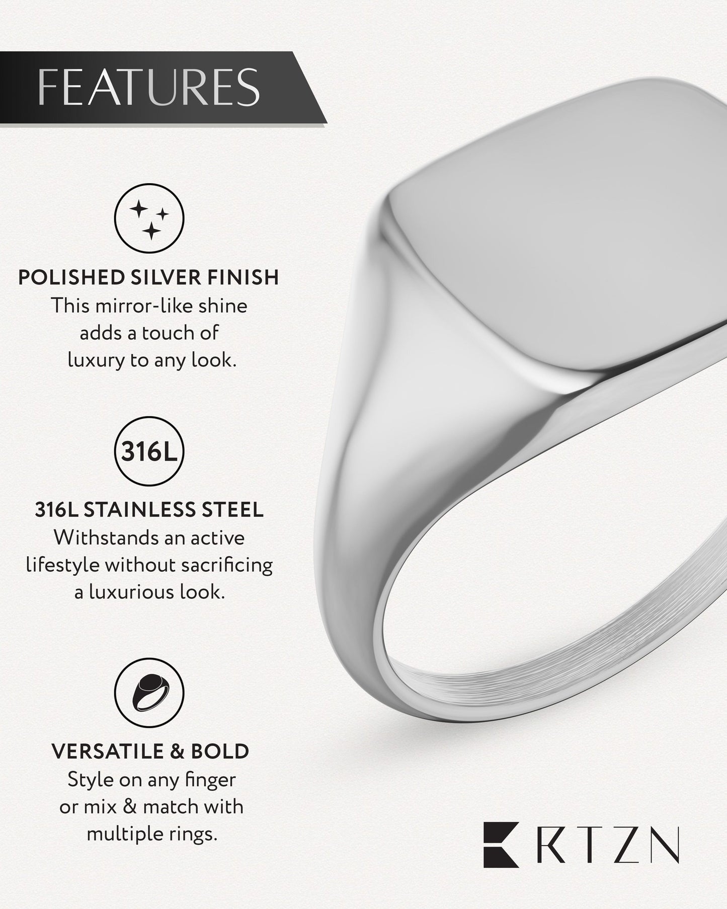 Silver Square Signet Rings (Polished)
