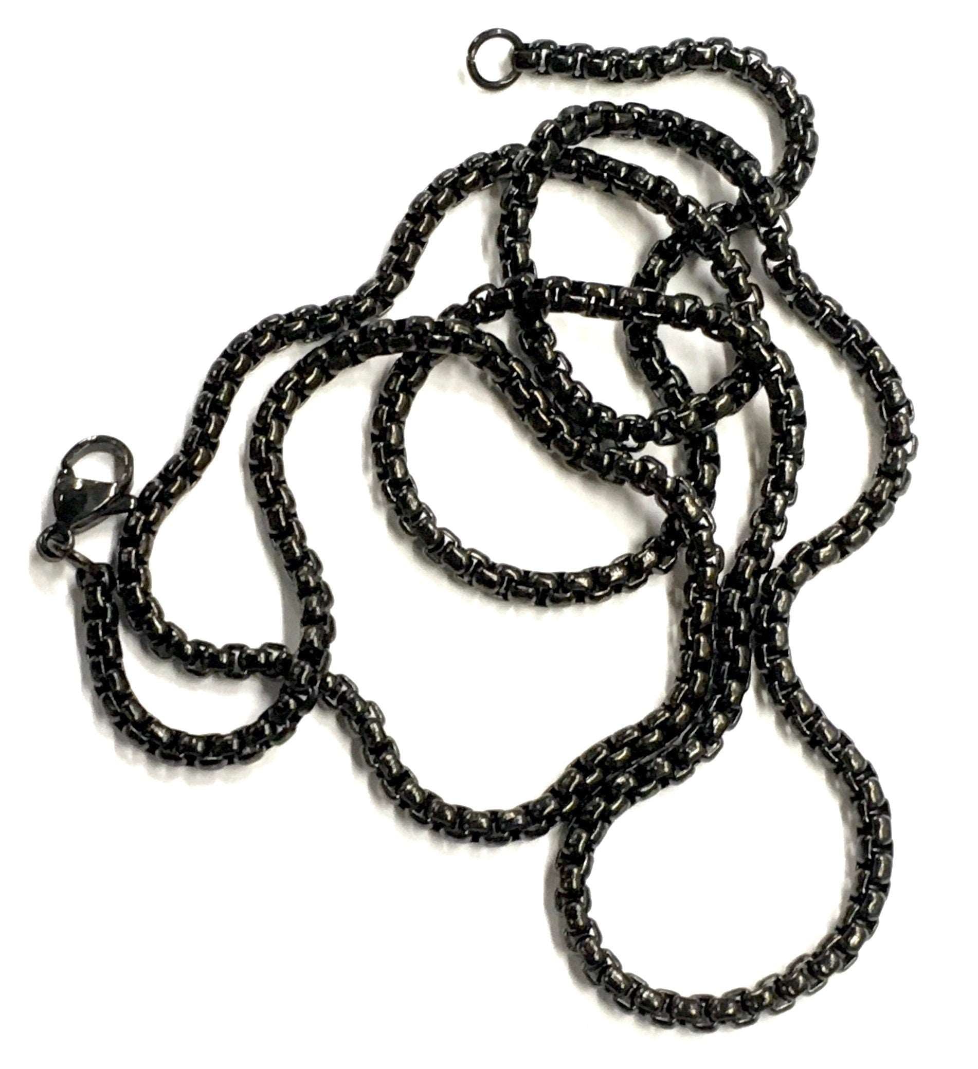 Black chain necklace on a white background