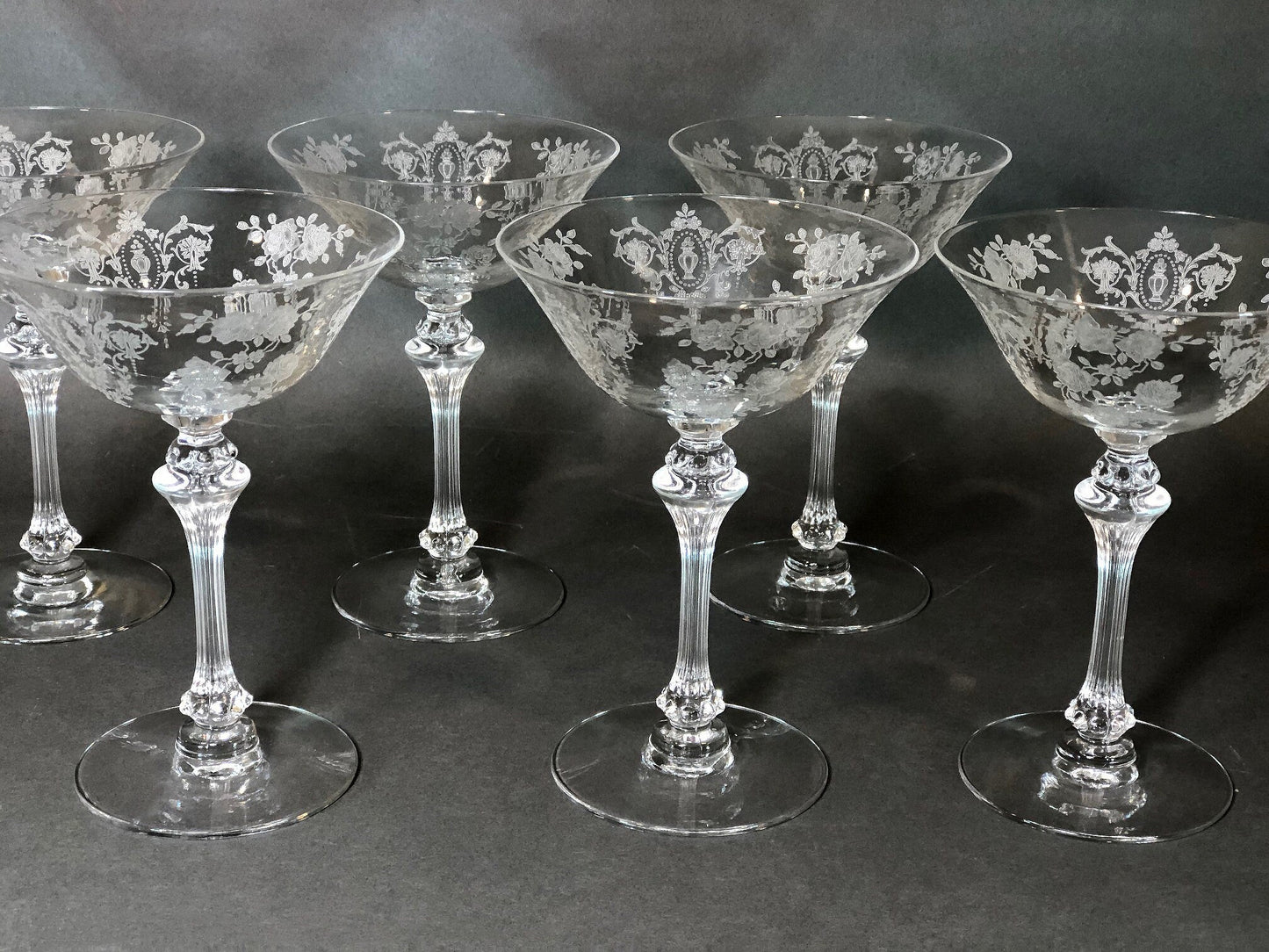 Vintage Cut Crystal Wine Goblets, Daisy Garland Motif, Set of Ten