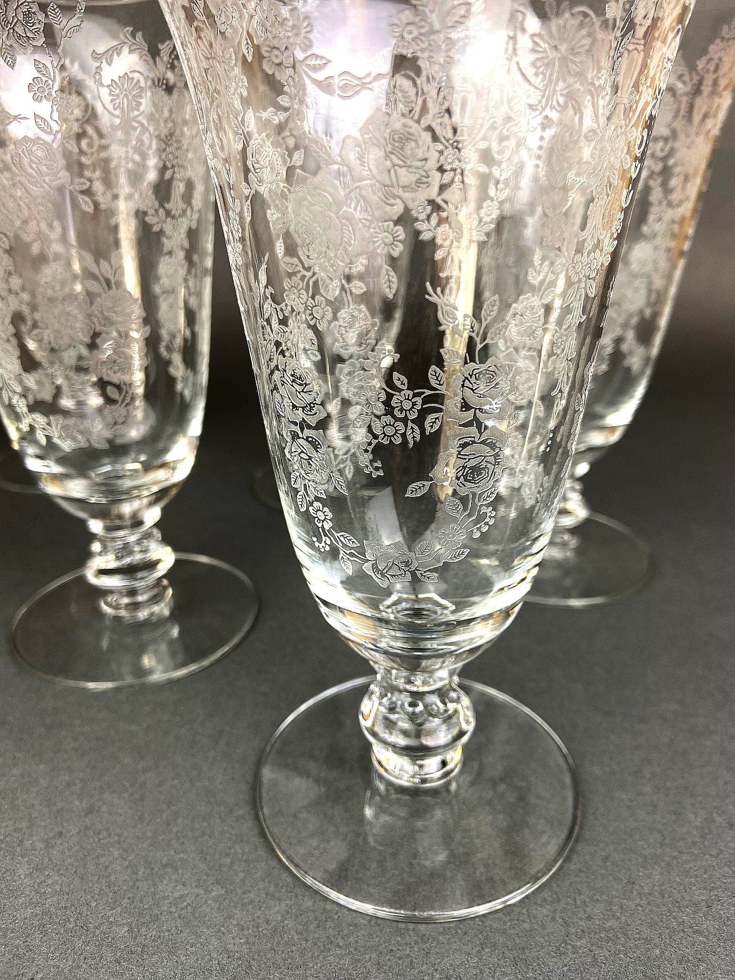 Antique Tiffin Franciscan Water Goblets in Cherokee Rose Pattern - Set of 7