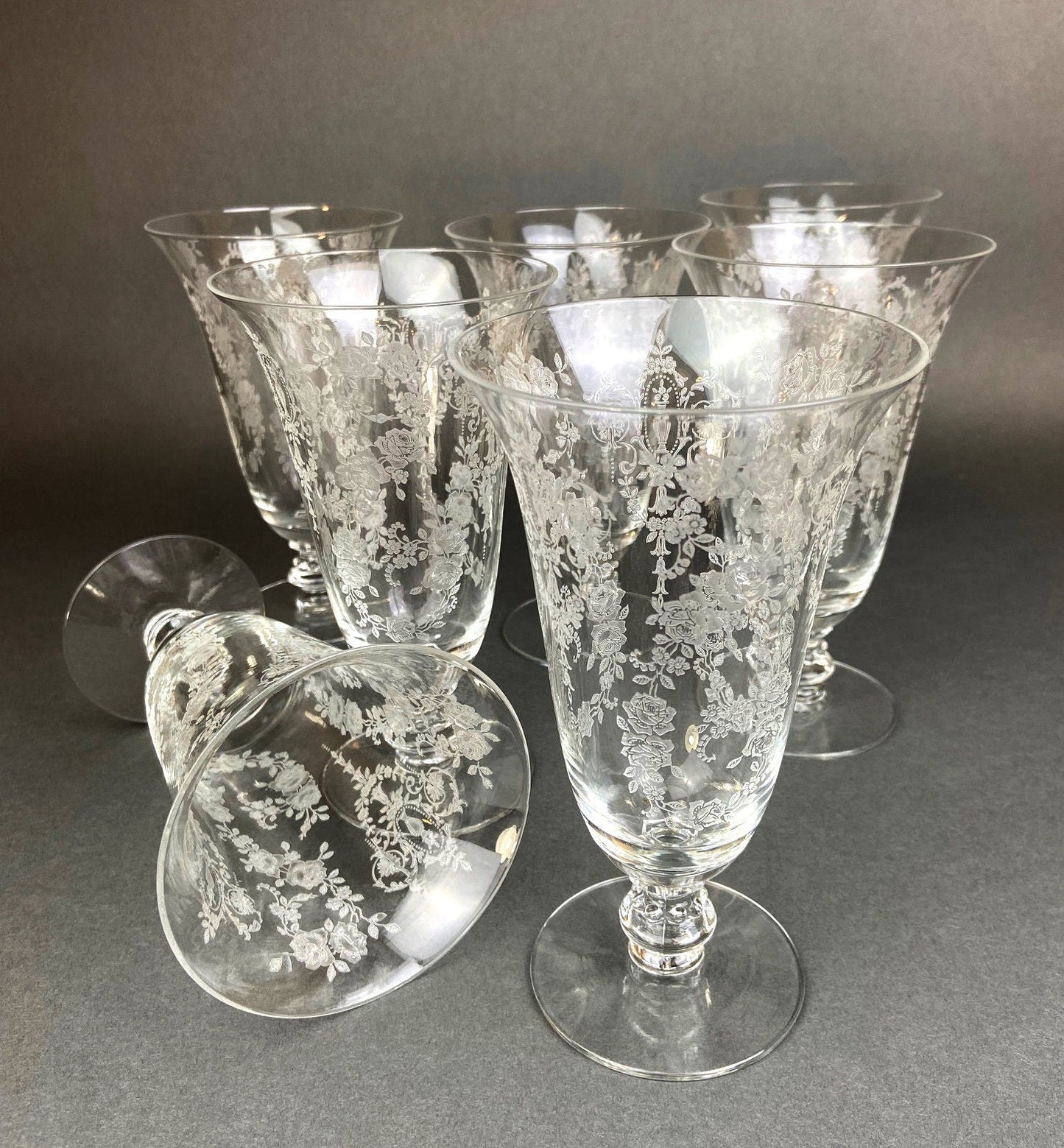 Antique Tiffin Franciscan Water Goblets in Cherokee Rose Pattern - Set of 7