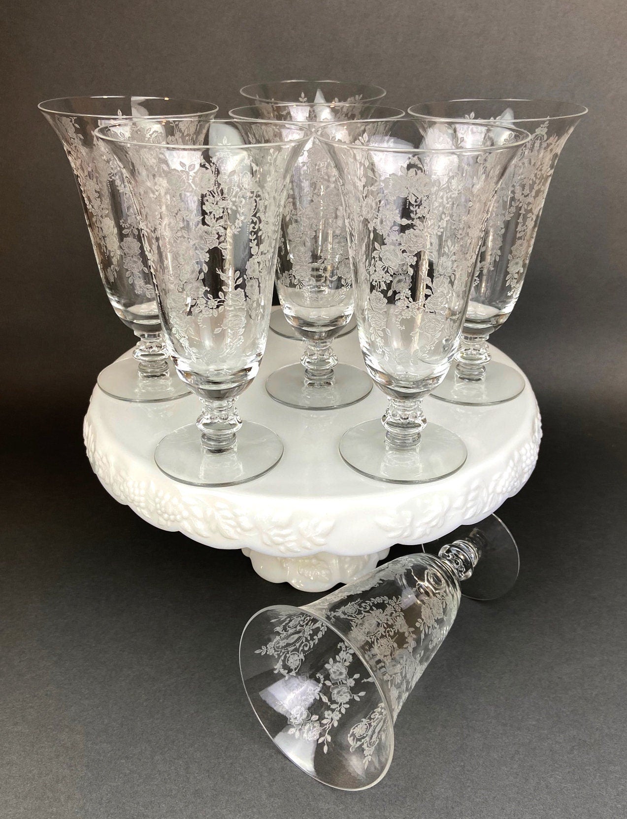 Antique Tiffin Franciscan Water Goblets in Cherokee Rose Pattern - Set of 7