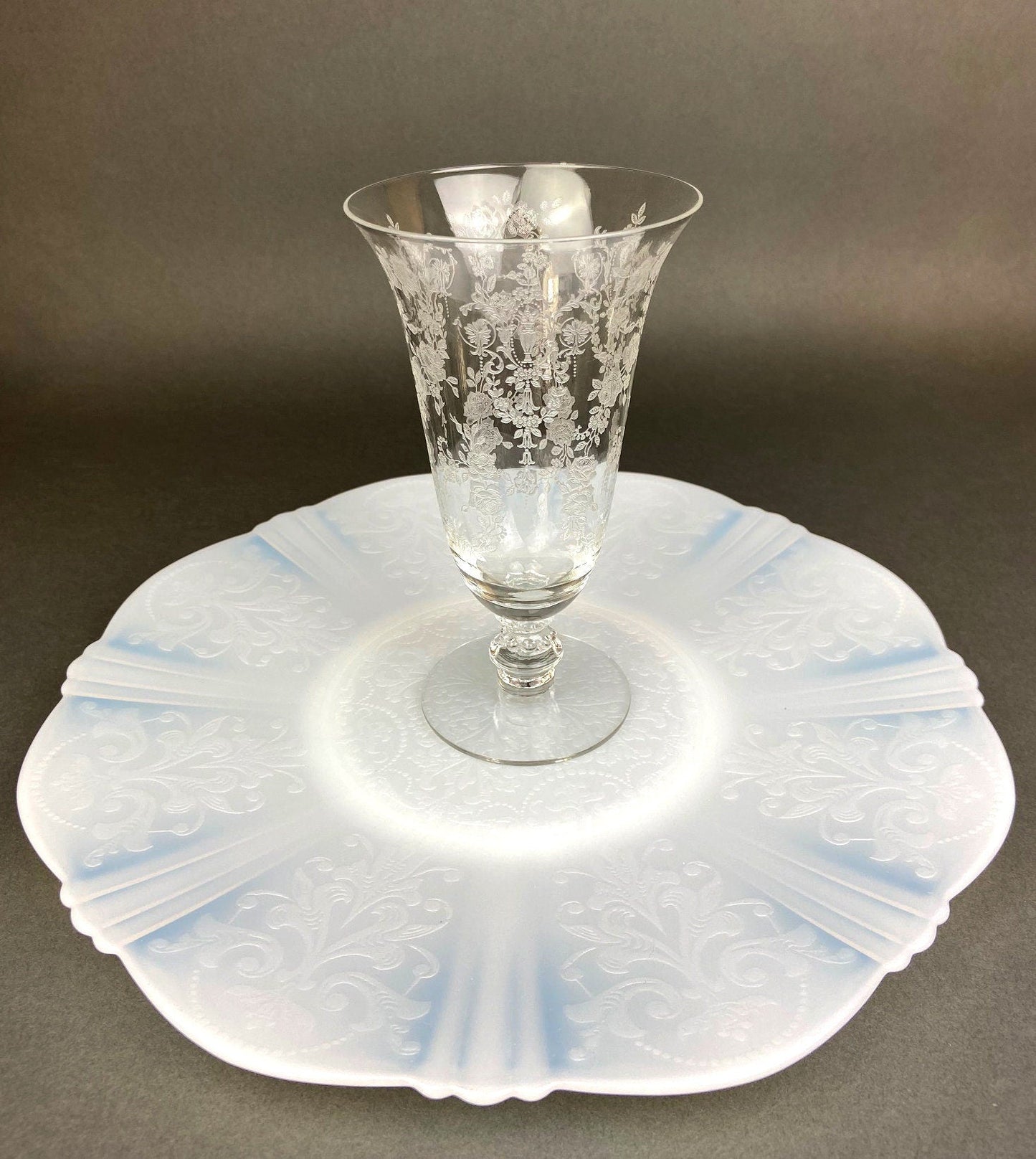 Antique Tiffin Franciscan Water Goblets in Cherokee Rose Pattern - Set of 7