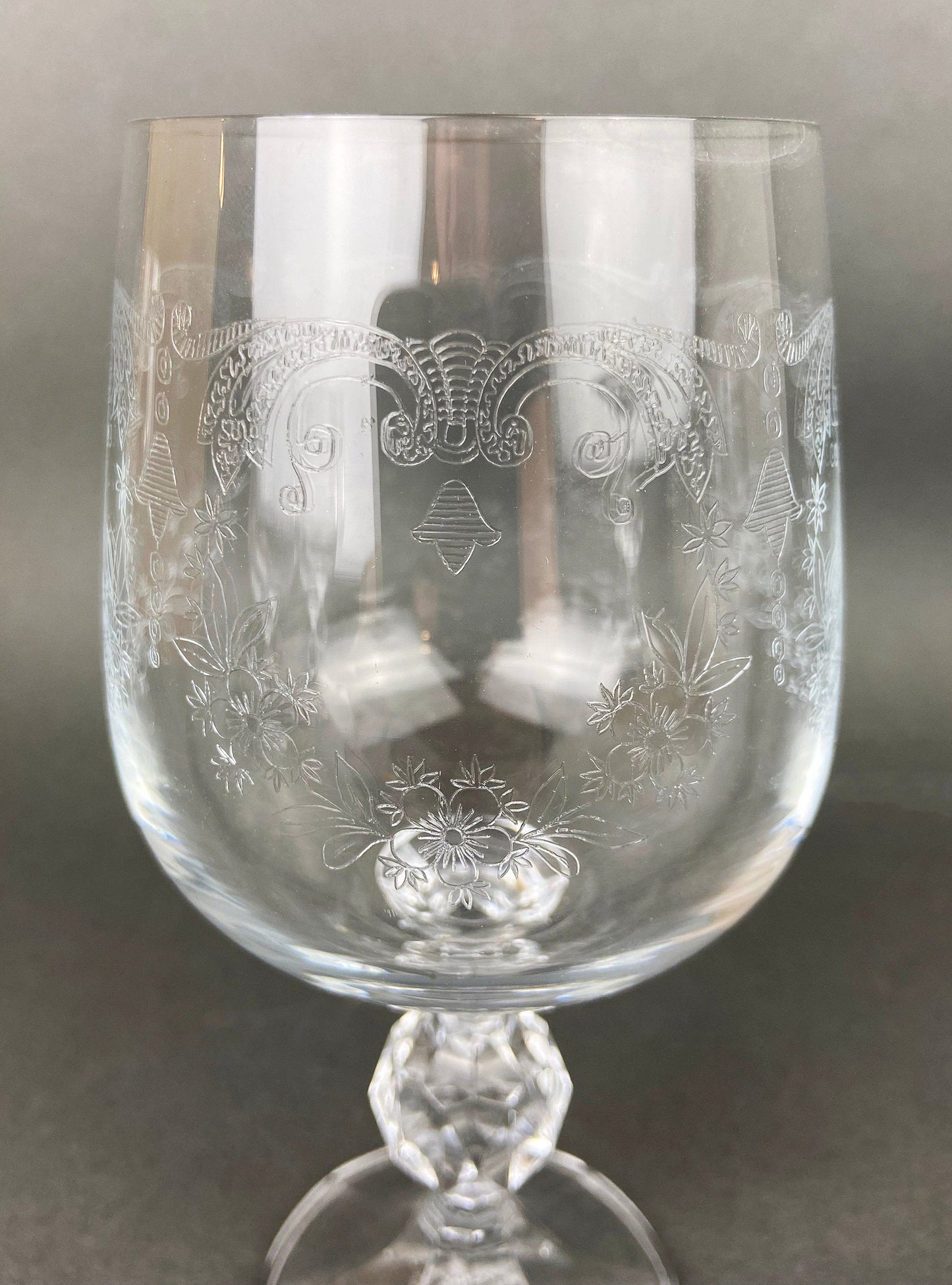 Vintage Bohemian Crystal Goblets, Queen's Lace Etched Stemware, Set of 6