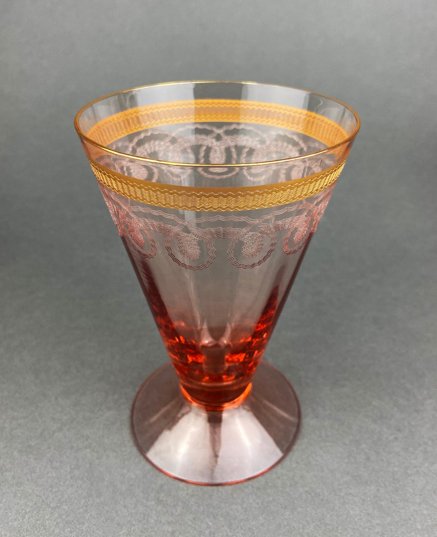 Antique Pink Crystal Goblets, Morgantown Necklace Gold Pattern, Set of 8