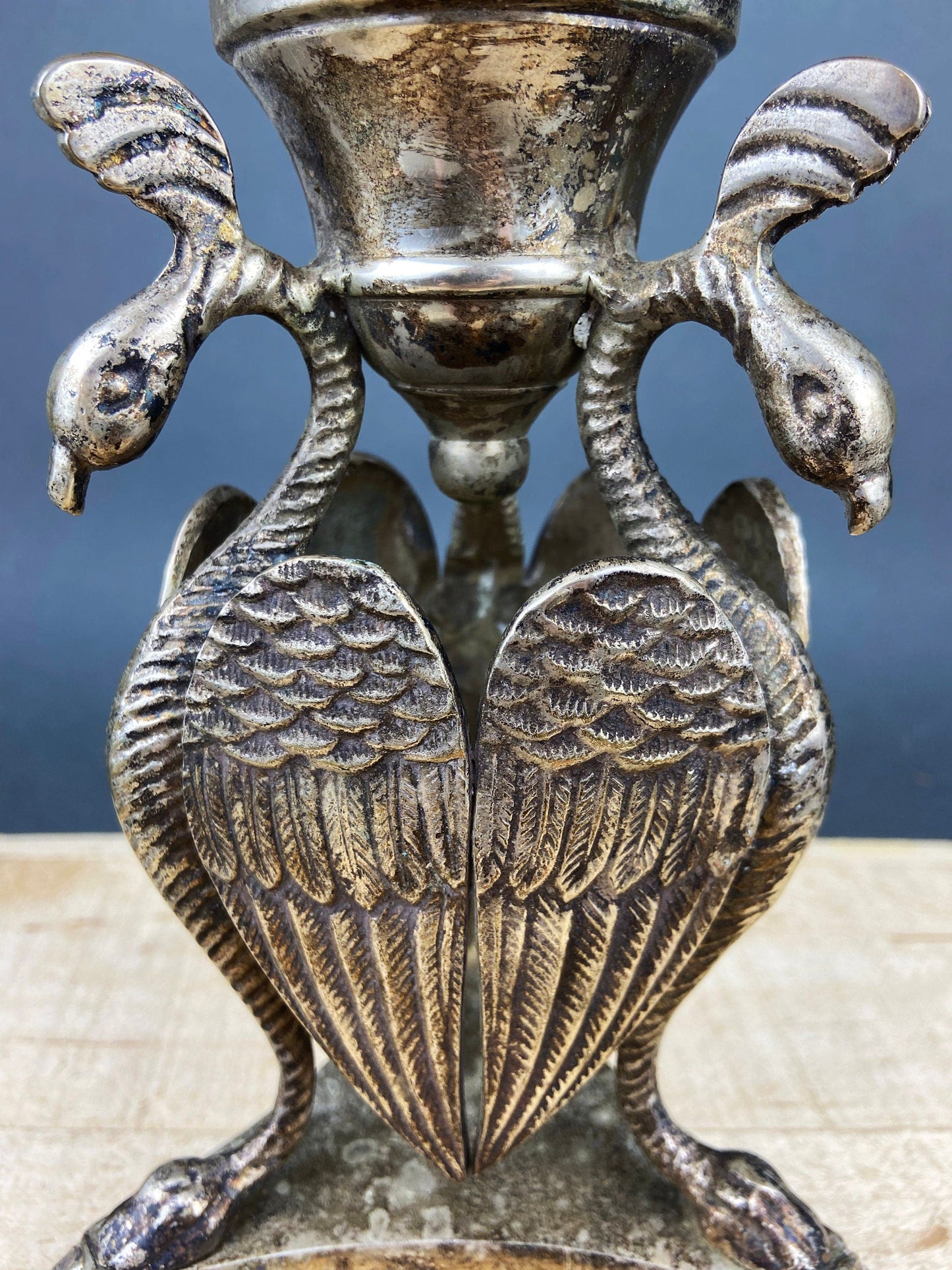 Antique Pillar Candle Holder/Silver Plated Candle Stand/Art Nouveau Relief. Fine Dining.