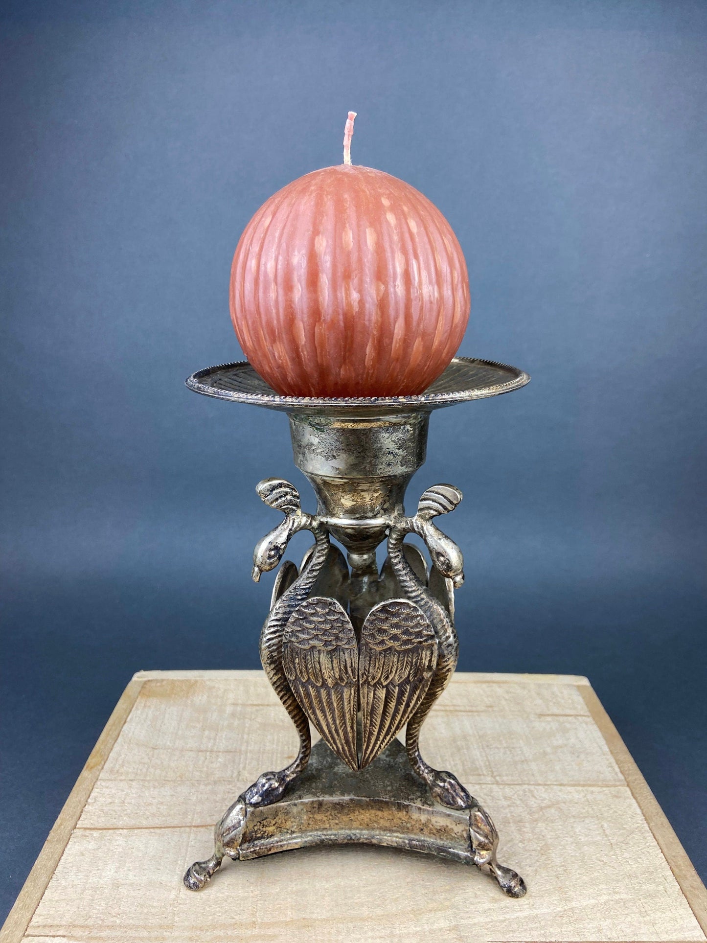 Antique Pillar Candle Holder/Silver Plated Candle Stand/Art Nouveau Relief. Fine Dining.