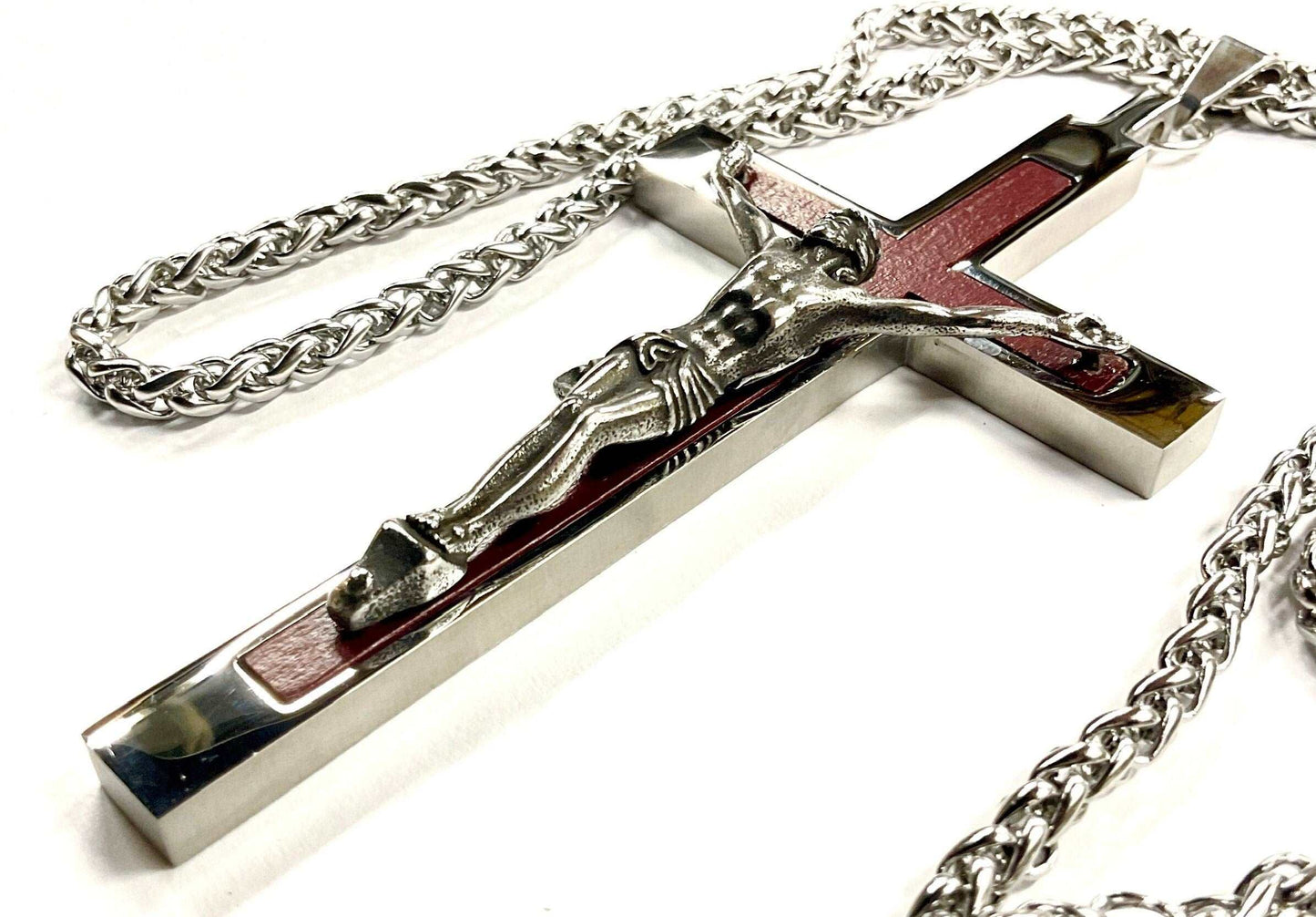 The Behemoth Crucifix | Natural Rosewood & Antiqued Stainless Steel Cross Necklace