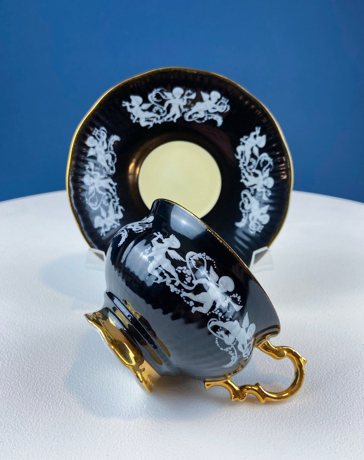 Vintage Elizabethan Fine Bone China Cup and Saucer: Handpainted Cupids